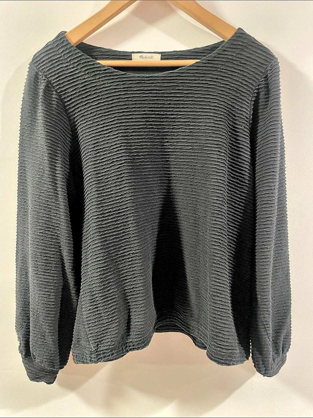 Madewell Ribbed Long-Sleeve Boatneck Top Black XL intentionality faded